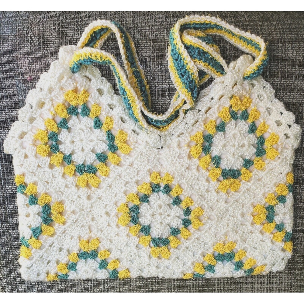 10 pc Granny Square Crocheted Buttercup Purse Vintage Estate Yarn Bag Lined OOAK
